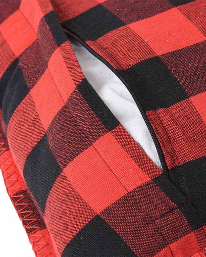 Red & Black Check Blanket Stitch Cotton Cushion Covers | Set Of 2 | 24 X 24 inches