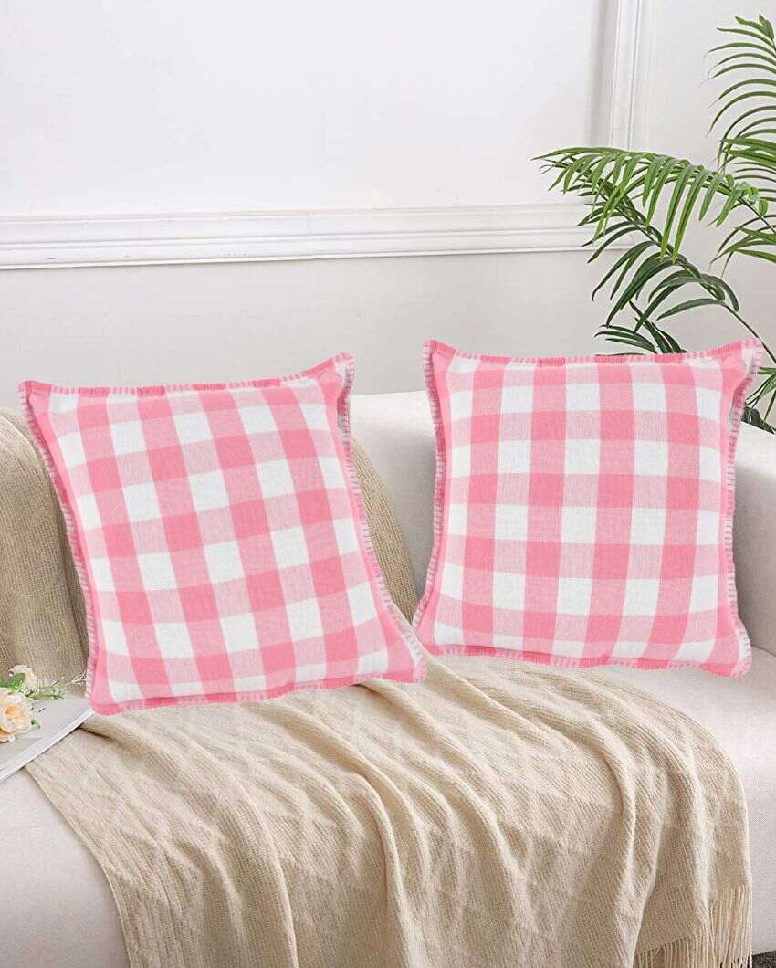 Square Cotton Cushion Cover With Blanket Stitch | Multiple Colors | Set Of 2 | 20 x 20 inches