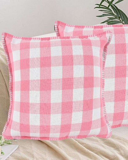 Square Cotton Cushion Cover With Blanket Stitch | Multiple Colors | Set Of 2 | 20 x 20 inches