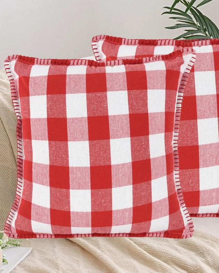 Square Cotton Cushion Cover With Blanket Stitch | Multiple Colors | Set Of 2 | 20 x 20 inches