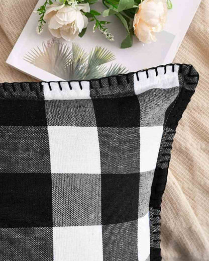 Big Checks Square Blanket Stitch Cotton Cushion Covers  | Multiple Colors | Set Of 2 | 24 X 24 inches