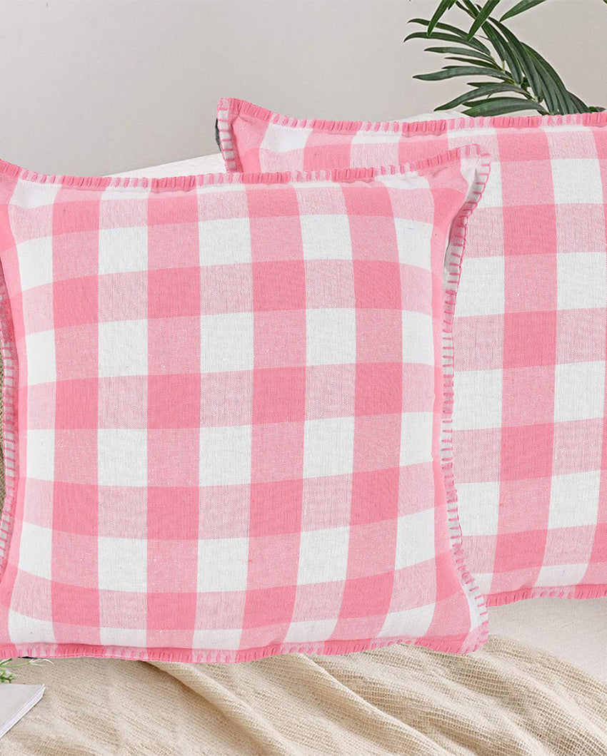 Blanket Stitch Square Cotton Cushion Covers | Set of 2 | 18 x 18 inches