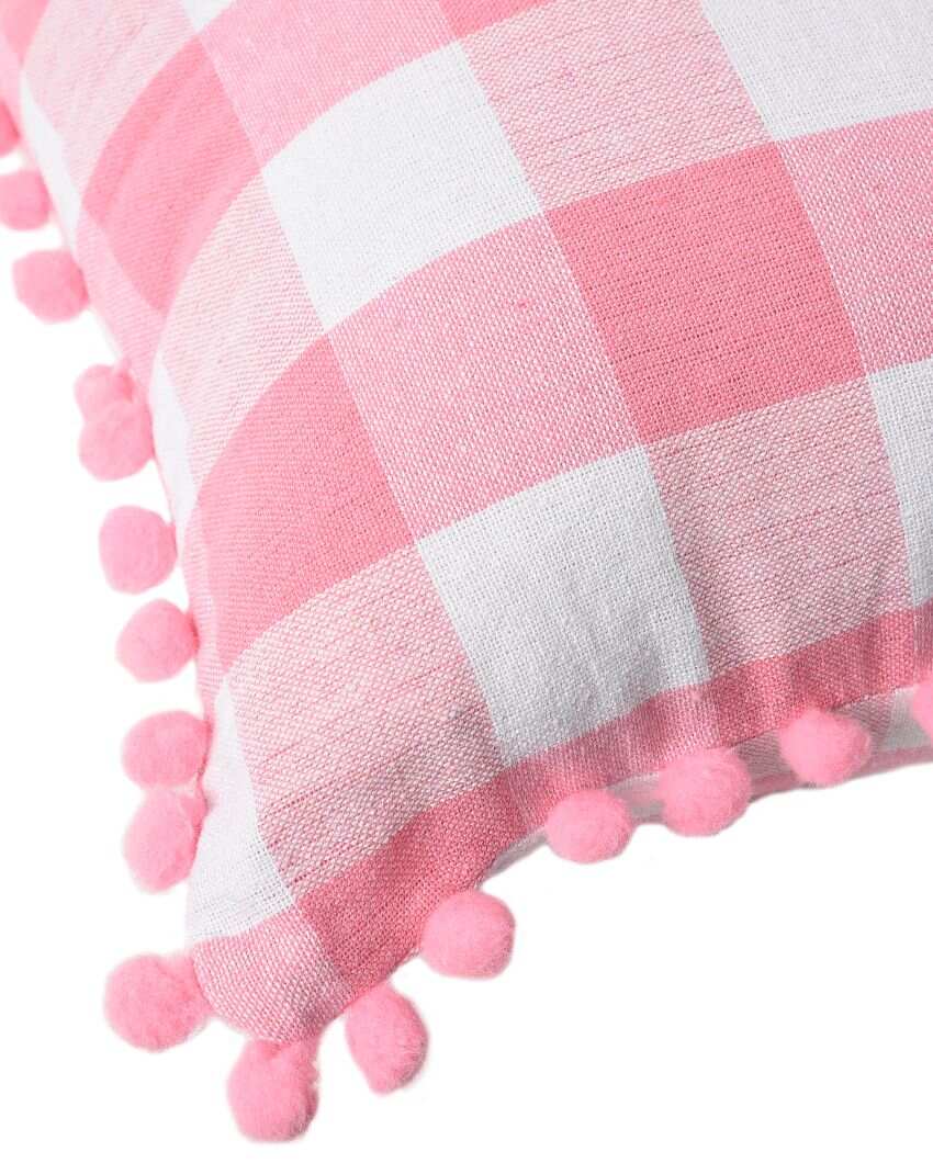 Timeless Cotton Square Cushion Covers With Pom Pom  | Multiple Colors  | Set Of 2 | 18 x 18 inches