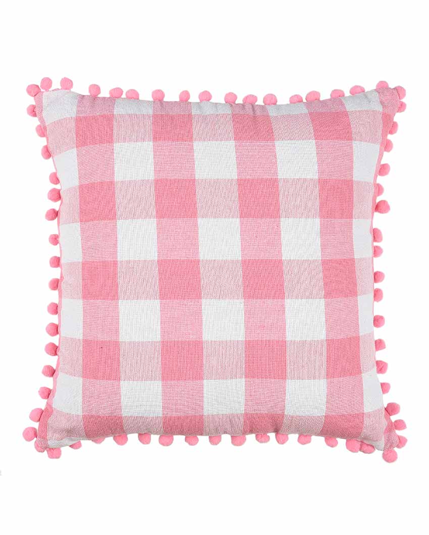 Timeless Cotton Square Cushion Covers With Pom Pom  | Multiple Colors  | Set Of 2 | 18 x 18 inches