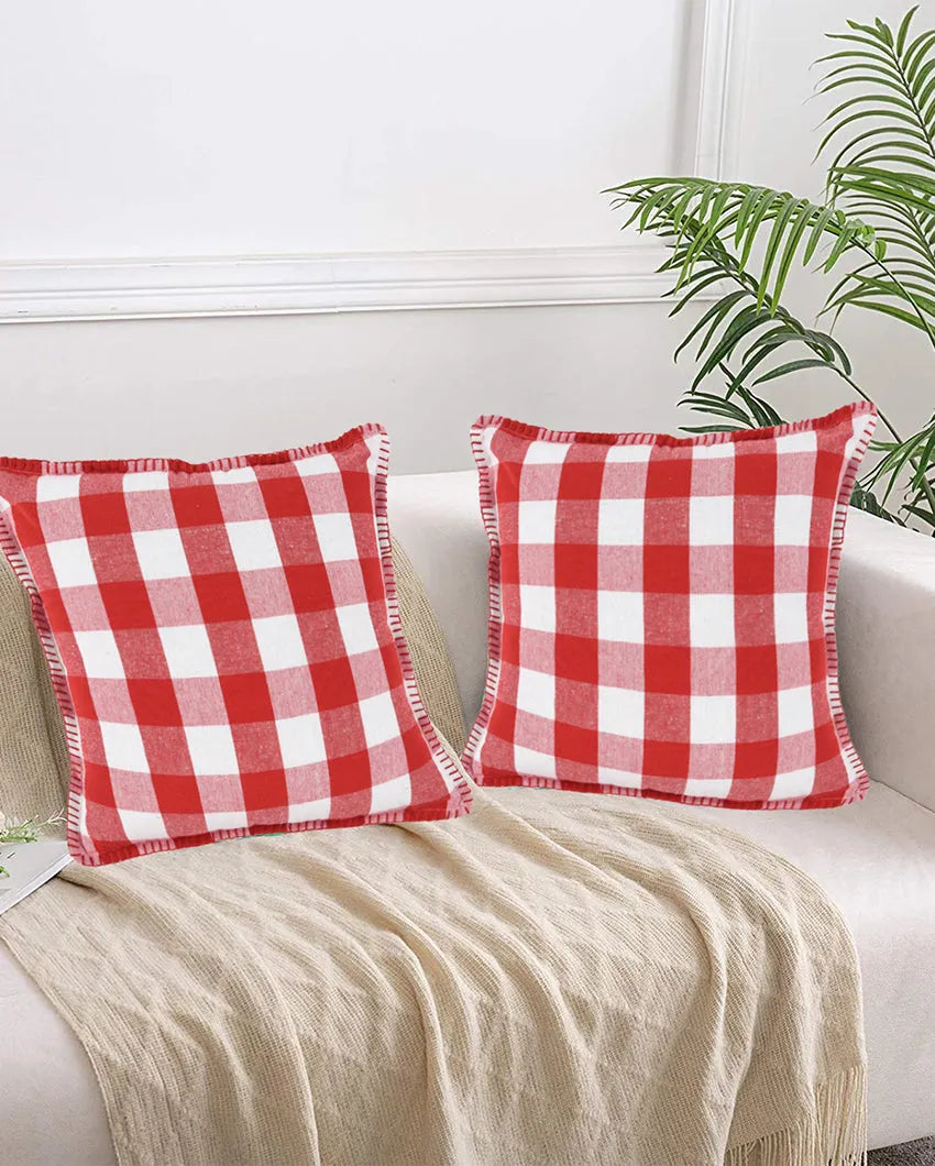 Blanket Stitch Square Cotton Cushion Covers | Set of 2 | 18 x 18 inches