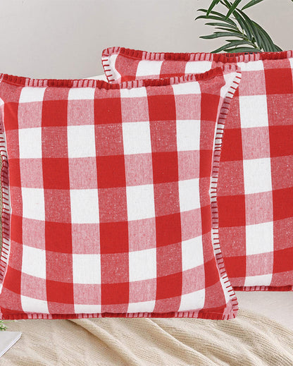Blanket Stitch Square Cotton Cushion Covers | Set of 2 | 16 x 16 inches