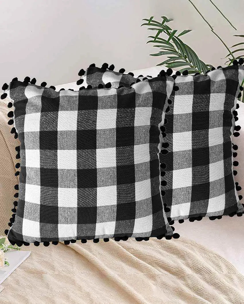 Timeless Cotton Square Cushion Covers With Pom Pom  | Multiple Colors  | Set Of 2 | 18 x 18 inches