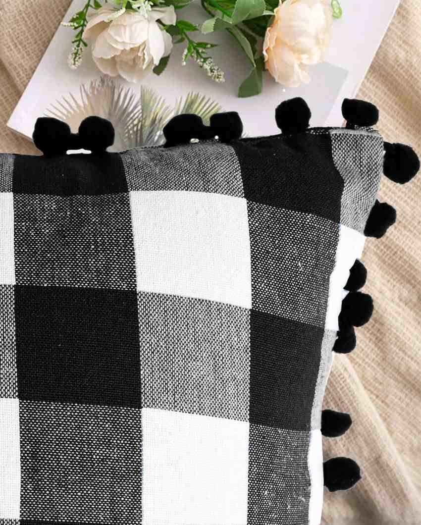 Timeless Cotton Square Cushion Covers With Pom Pom  | Multiple Colors  | Set Of 2 | 18 x 18 inches