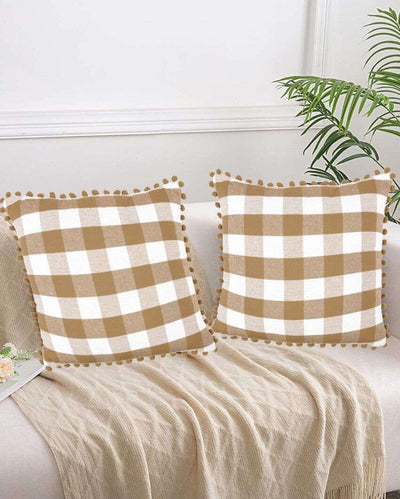 Traditional Square Cotton Cushion Covers With Pom Pom | Set Of 2 | 18 x 18 inches , 20 x 20 inches , 24 x 24 inches