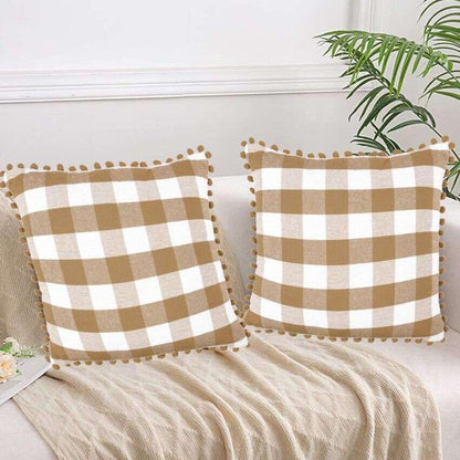 Traditional Square Cotton Cushion Covers With Pom Pom | Set Of 2 | 18 x 18 inches , 20 x 20 inches , 24 x 24 inches