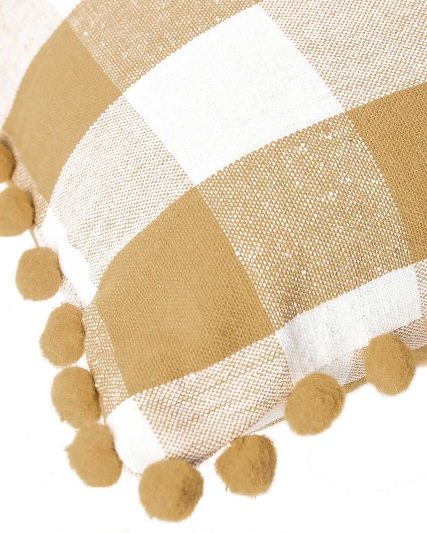 Traditional Square Cotton Cushion Covers With Pom Pom | Set Of 2 | 18 x 18 inches , 20 x 20 inches , 24 x 24 inches