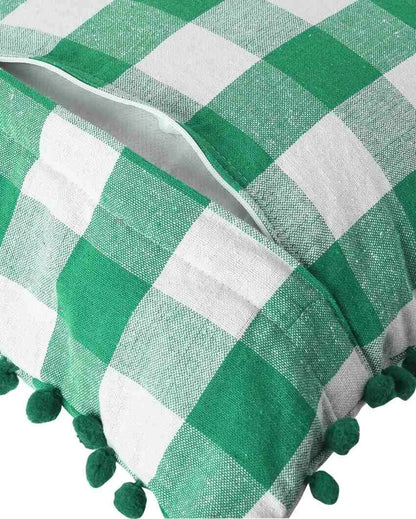 Classic Buffalo Check Pom Pom Cotton Cushion Covers  | Multiple Colors | Set Of 2 | 20 x 20 inches