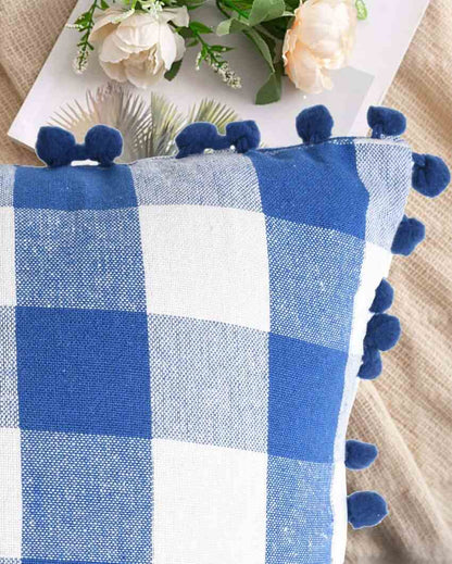 Classic Buffalo Check Pom Pom Cotton Cushion Covers  | Multiple Colors | Set Of 2 | 20 x 20 inches