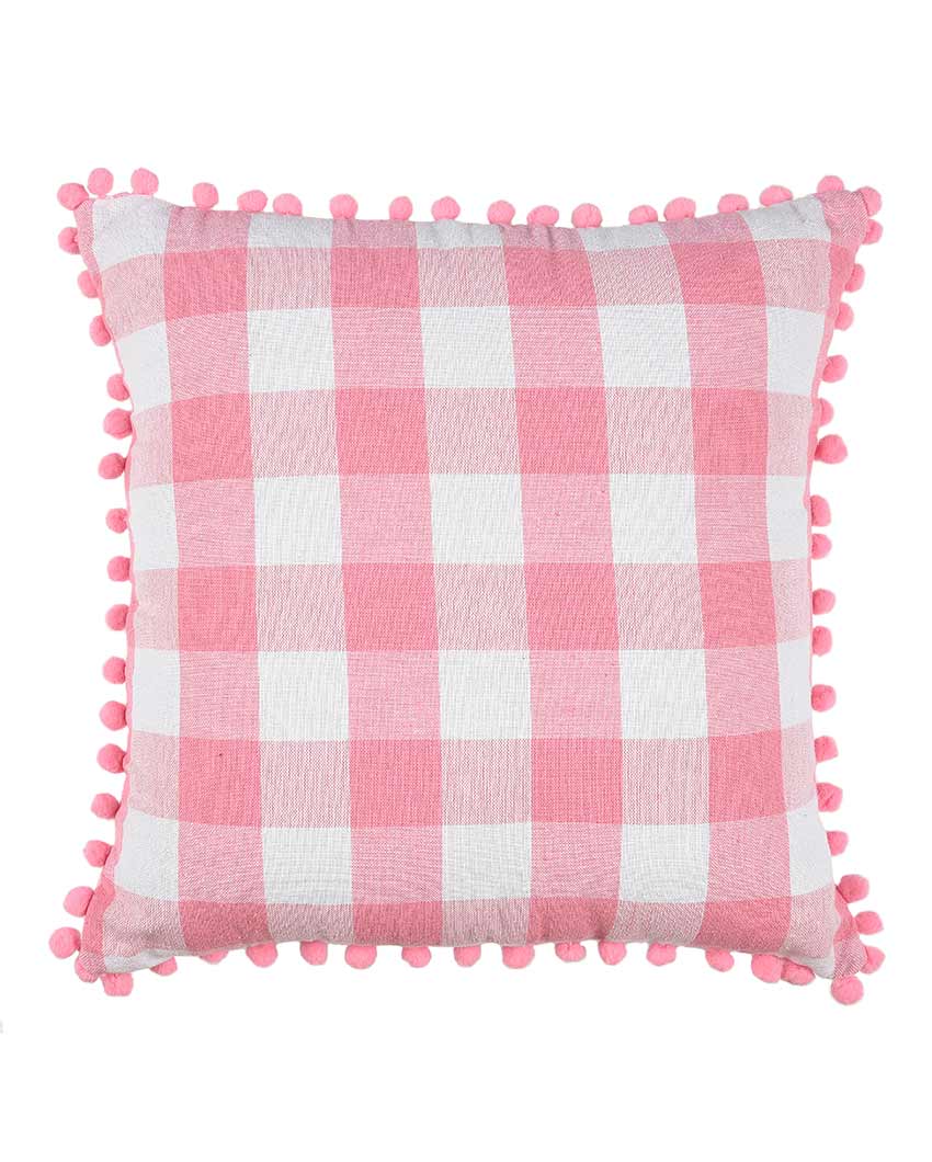 Classic Buffalo Check Pom Pom Cotton Cushion Covers  | Multiple Colors | Set Of 2 | 20 x 20 inches