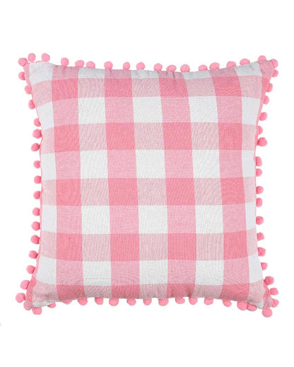 Classic Buffalo Check Pom Pom Cotton Cushion Covers  | Multiple Colors | Set Of 2 | 20 x 20 inches