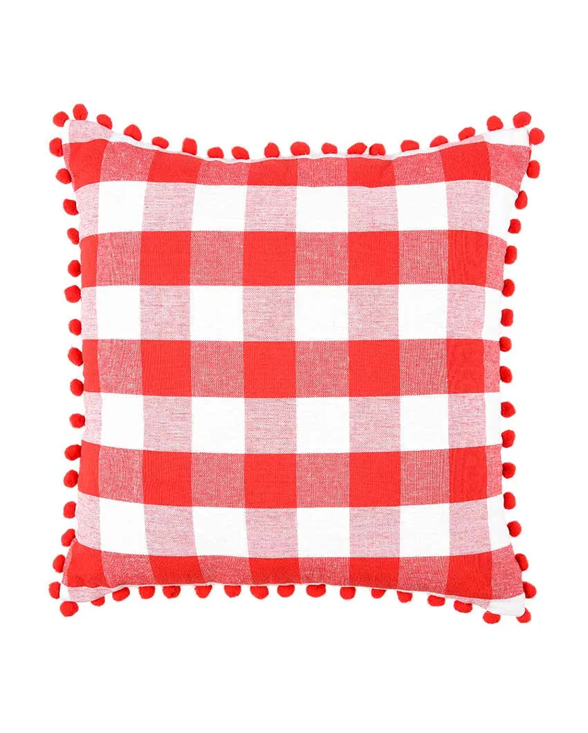 Classic Buffalo Check Pom Pom Cotton Cushion Covers  | Multiple Colors | Set Of 2 | 20 x 20 inches