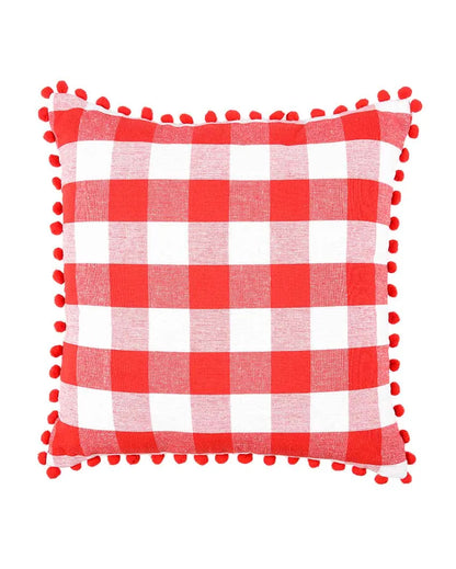 Classic Buffalo Check Pom Pom Cotton Cushion Covers  | Multiple Colors | Set Of 2 | 20 x 20 inches