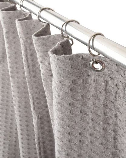 Waffle Weave Cotton Shower Curtains With 12 Rust-Resistant Metal Grommets | 6 Ft