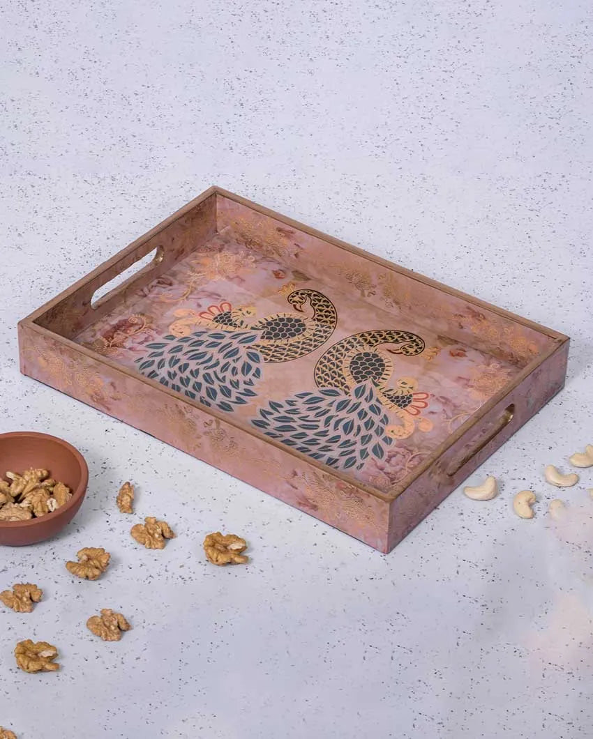 Rustic Peacock Design Laminated Tray