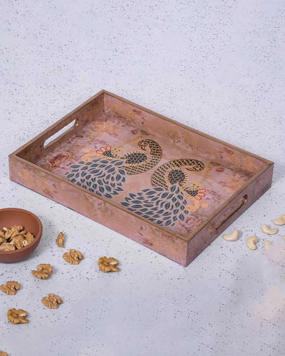 Rustic Peacock Design Laminated Tray