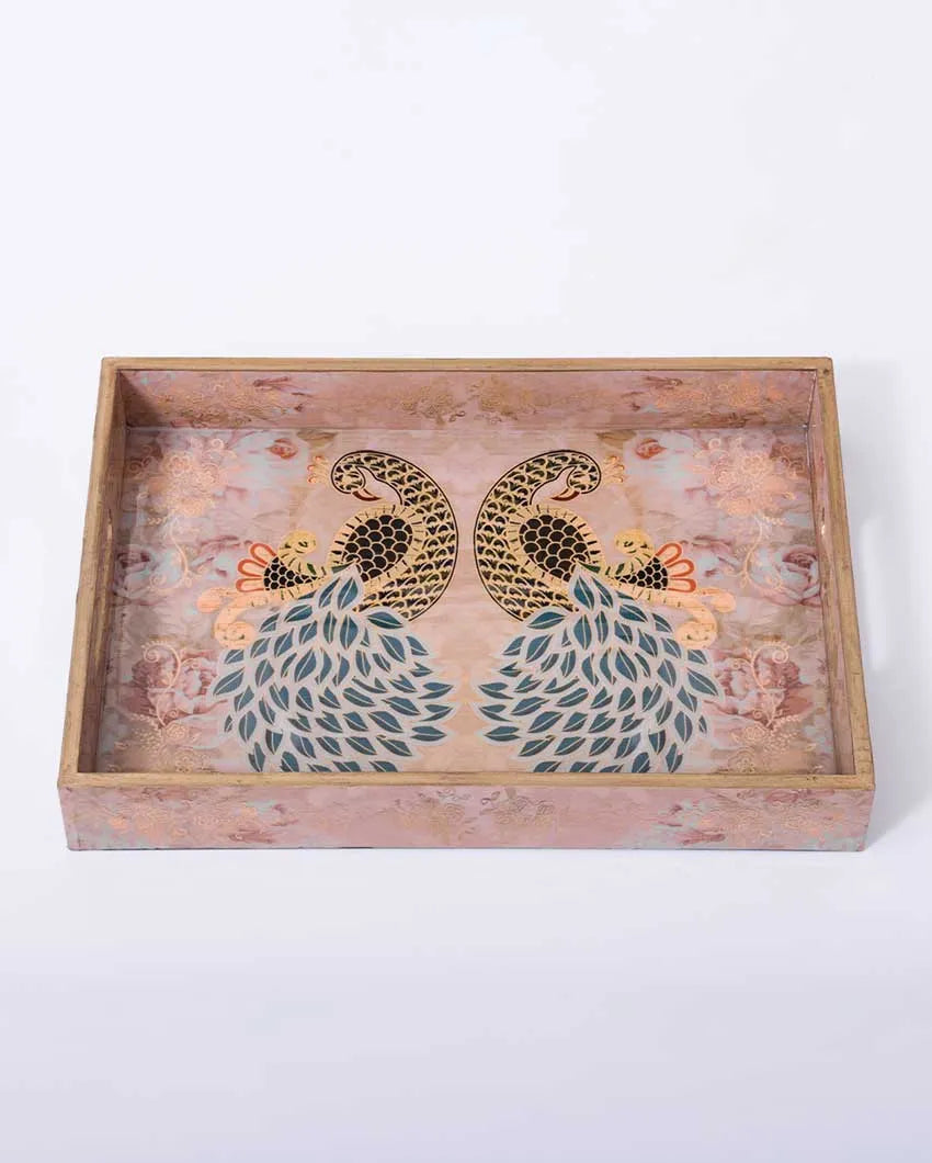 Rustic Peacock Design Laminated Tray