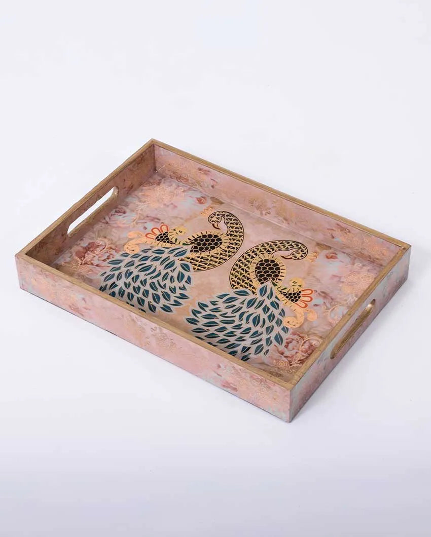 Rustic Peacock Design Laminated Tray