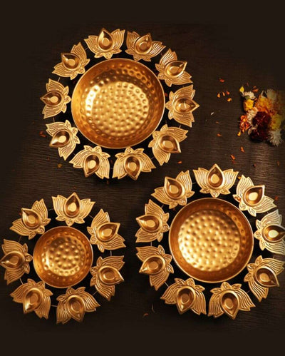 Beautiful Shape Metal Om Gold Diya Urlis | Set Of 3