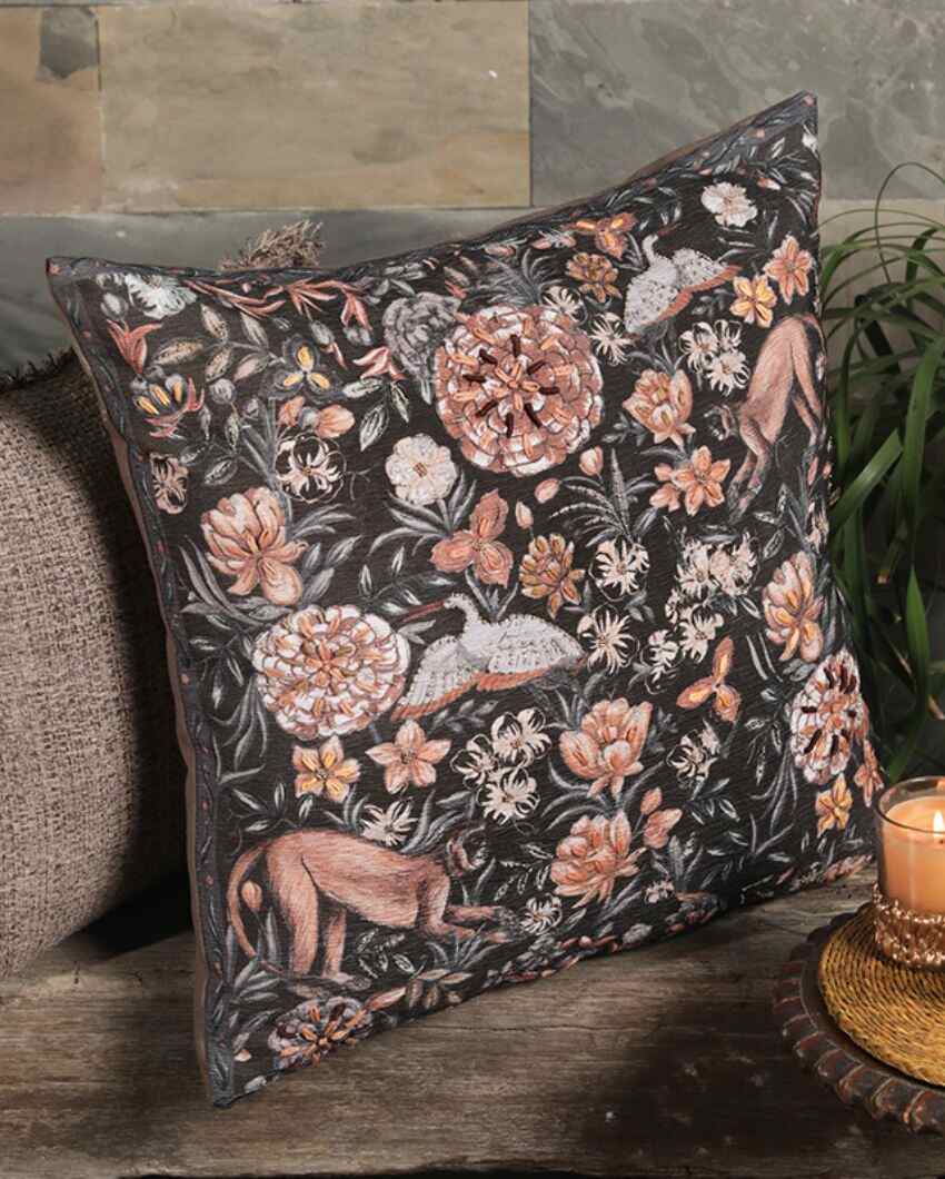 Vanya Chenille Brown Cushion Cover With Embroidery