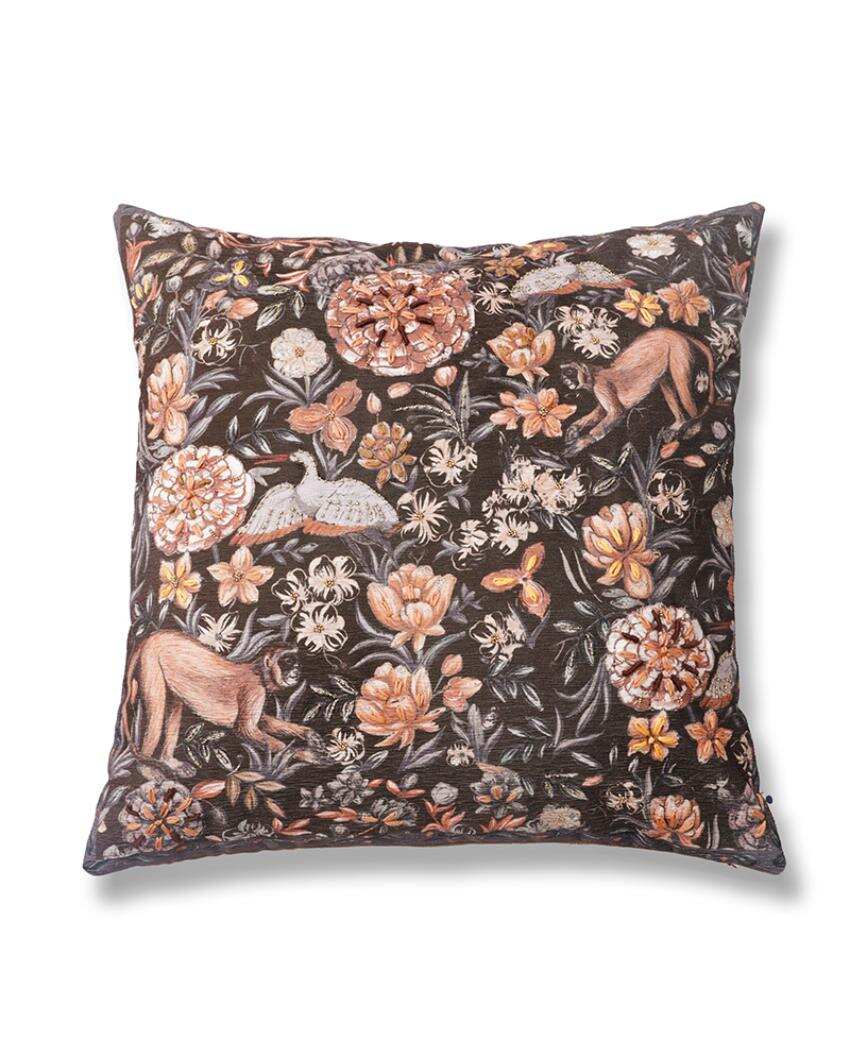 Vanya Chenille Brown Cushion Cover With Embroidery