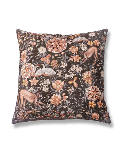 Vanya Chenille Brown Cushion Cover With Embroidery