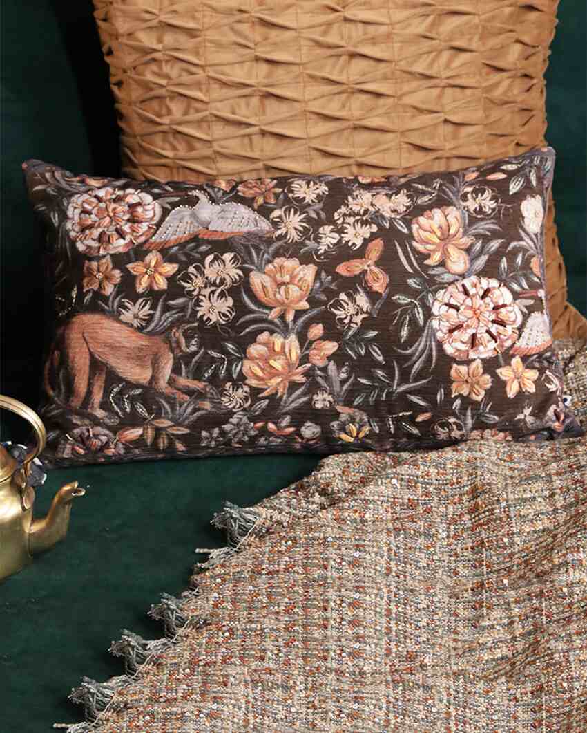 Vanya Chenille Brown Cushion Cover With Embroidery