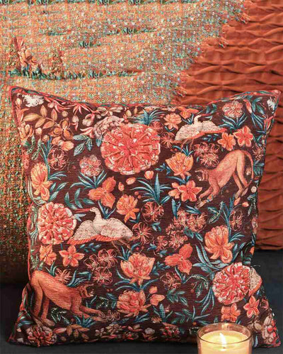 Vanya Chenille Rust Cushion Cover With Embroidery