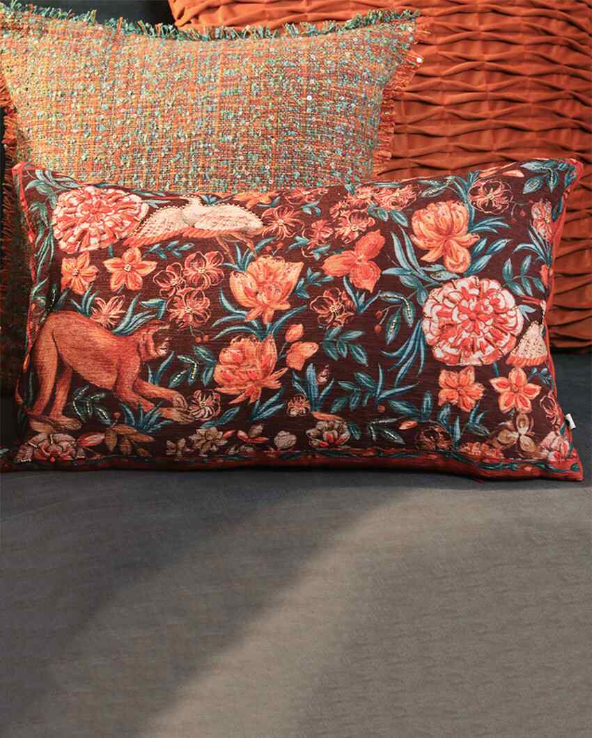 Vanya Chenille Rust Cushion Cover With Embroidery