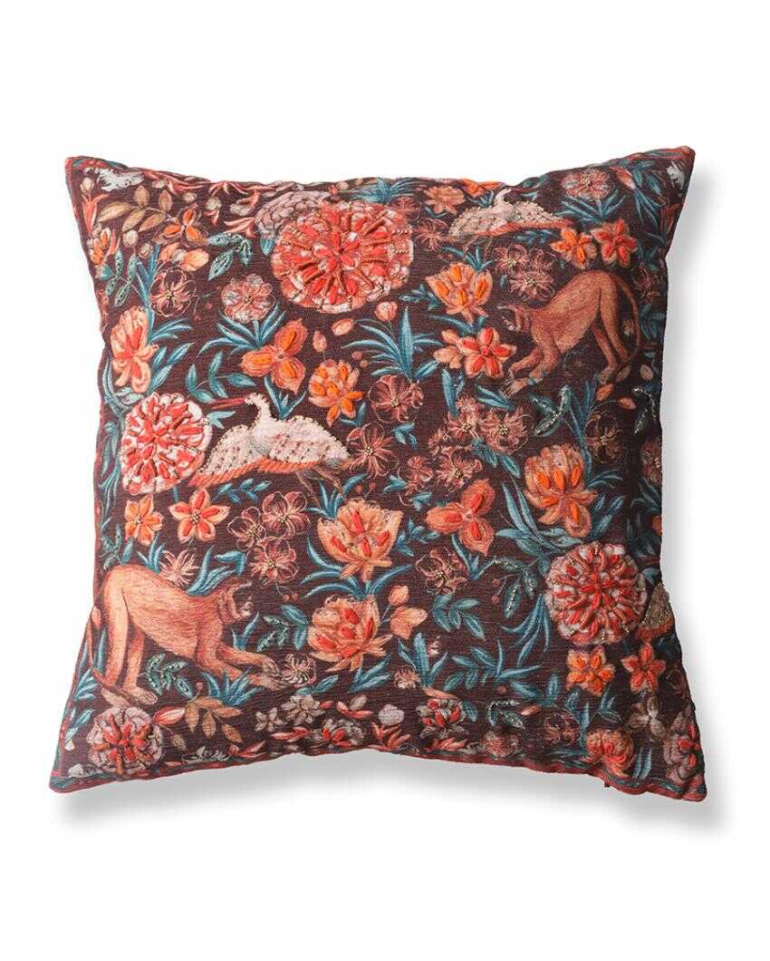 Vanya Chenille Rust Cushion Cover With Embroidery