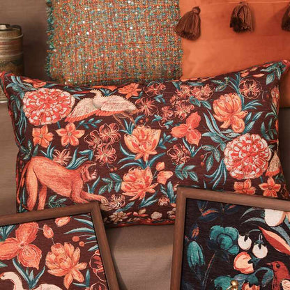 Vanya Chenille Rust Cushion Cover With Embroidery