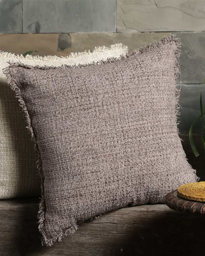 Sukoon Handwoven Grey Viscose Neutral Cushion Cover