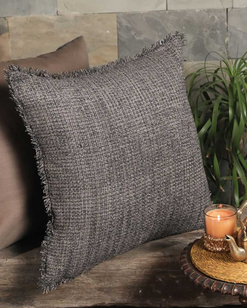 Sukoon Handwoven Dark Grey Viscose Cushion Cover