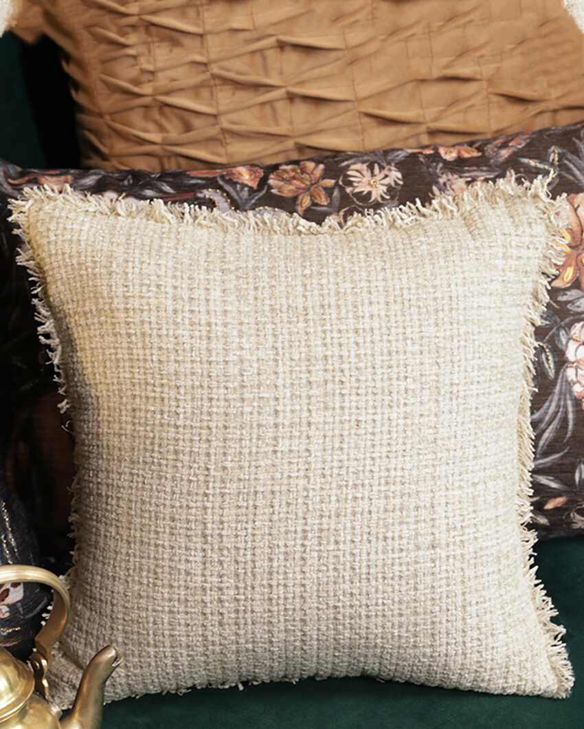 Sukoon Handwoven Off White Viscose Cushion Cover