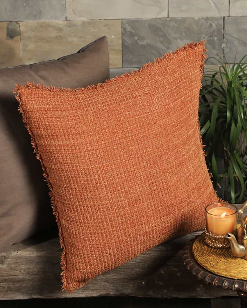 Sukoon Handwoven Rust Viscose Cushion Cover