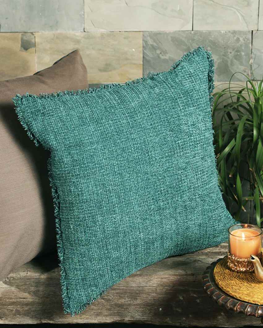 Sukoon Handwoven Teal Viscose Cushion Cover