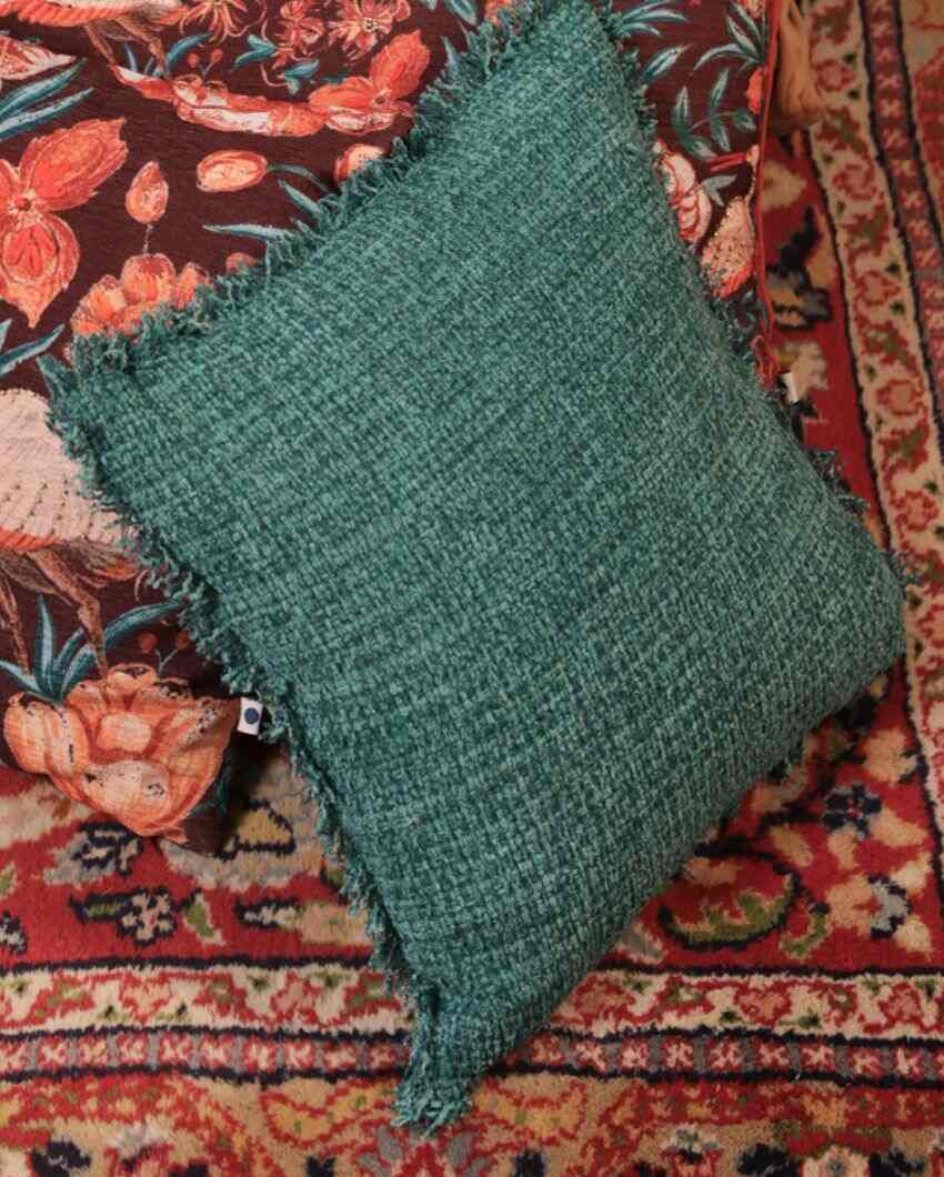 Sukoon Handwoven Teal Viscose Cushion Cover