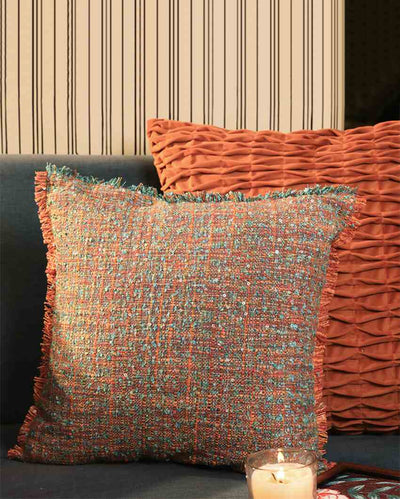 Khwab Handwoven Rust Cotton Cushion Cover