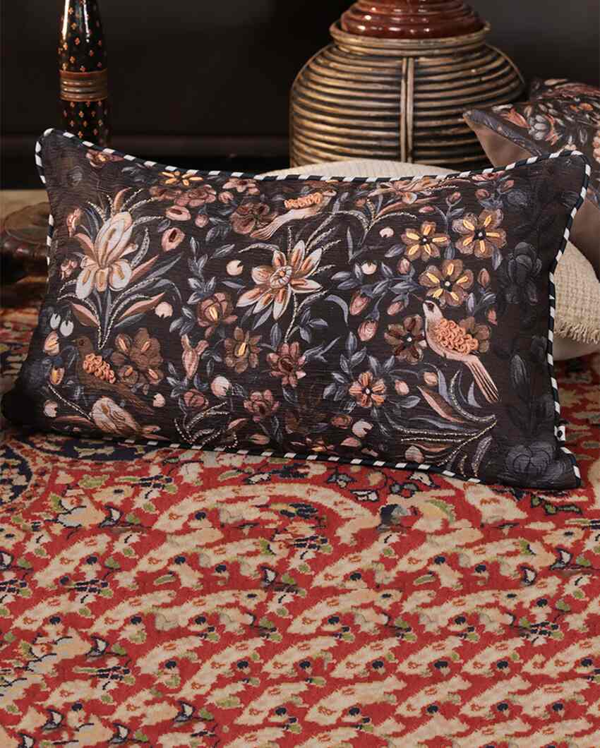 Waadi Chenille Brown Cushion Cover With Embroidery