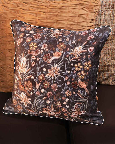 Waadi Chenille Brown Cushion Cover With Embroidery