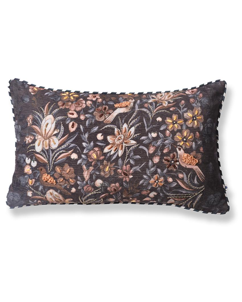 Waadi Chenille Brown Cushion Cover With Embroidery