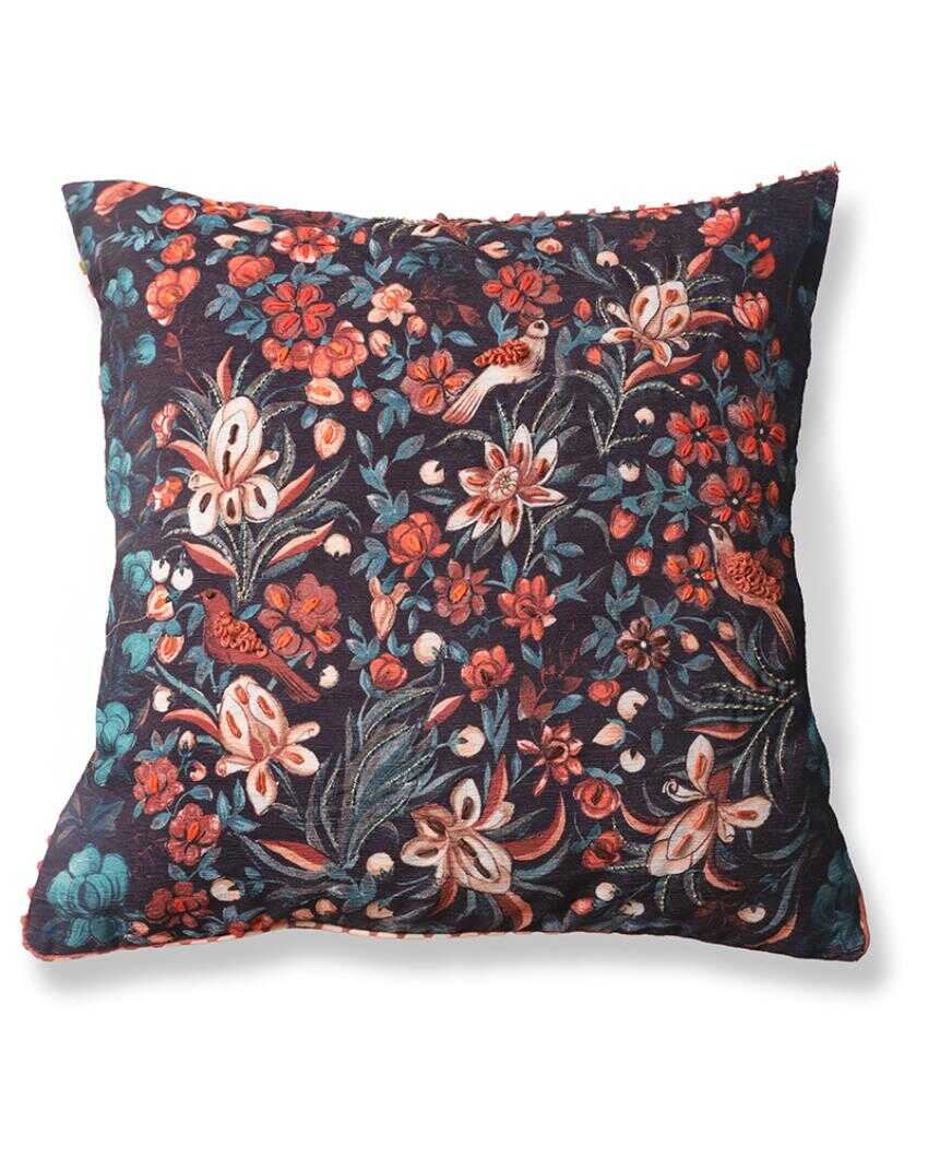 Waadi Chenille Rust Cushion Cover With Embroidery