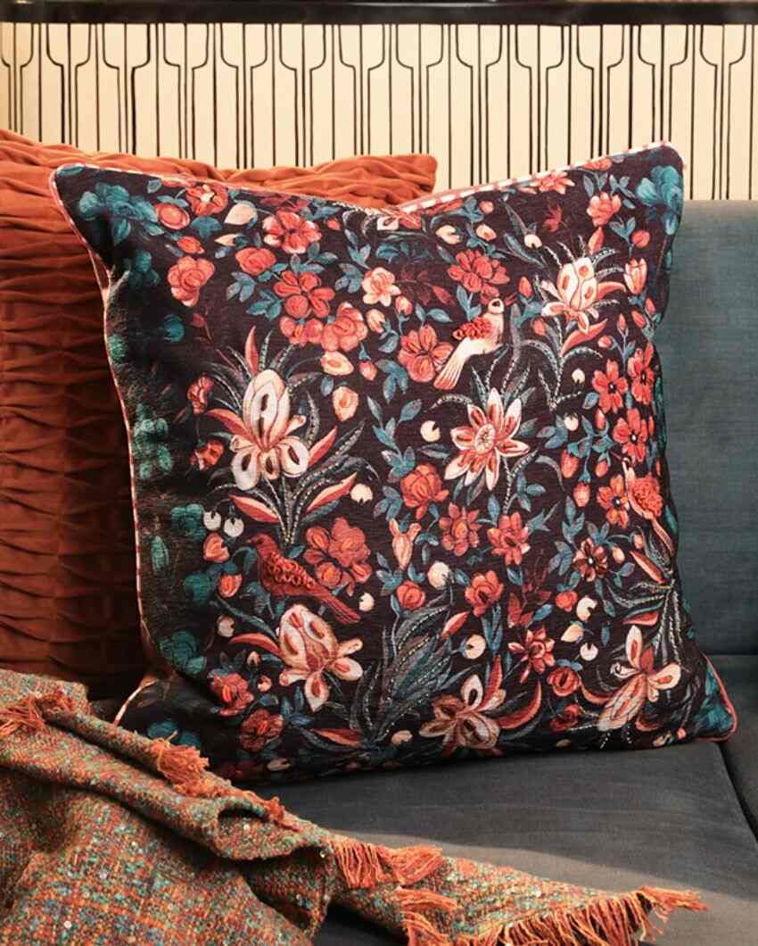 Waadi Chenille Rust Cushion Cover With Embroidery