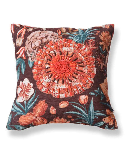 Pushp Chenille Rust Cushion Cover With Embroidery | 12 x 12 inches