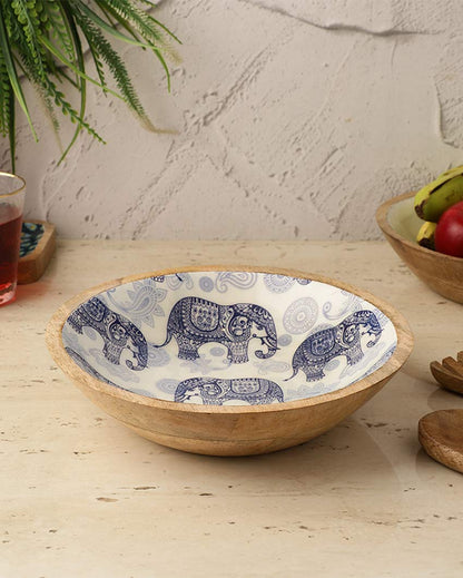 Elegant & Durable Royal Elephant Printed Wooden Serving Bowl | 11 x 4 inches