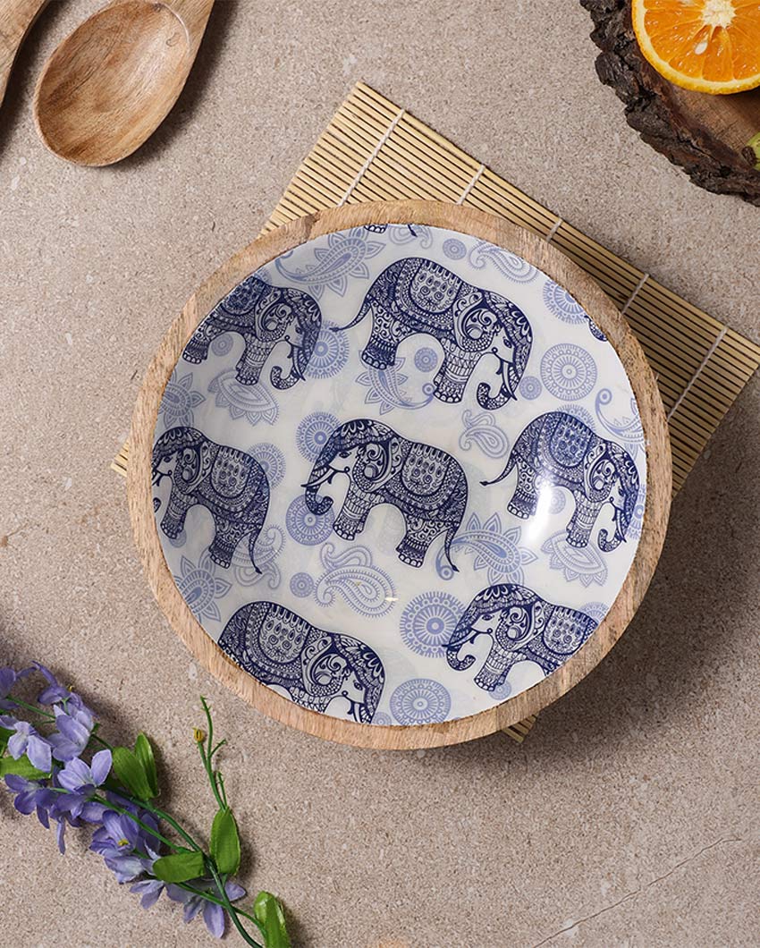 Elegant & Durable Royal Elephant Printed Wooden Serving Bowl | 11 x 4 inches